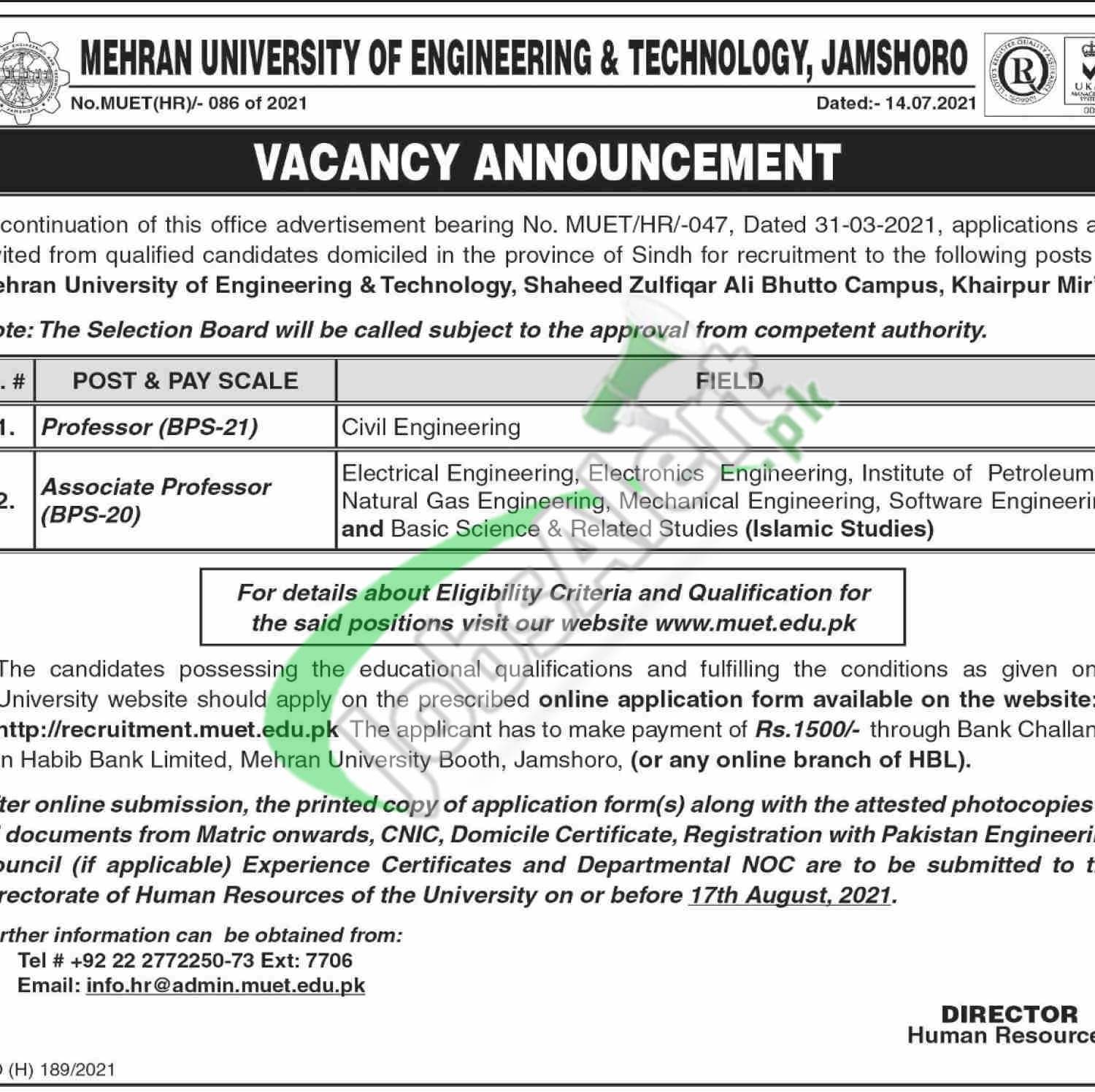  Mehran University of Engineering & Technology Jobs