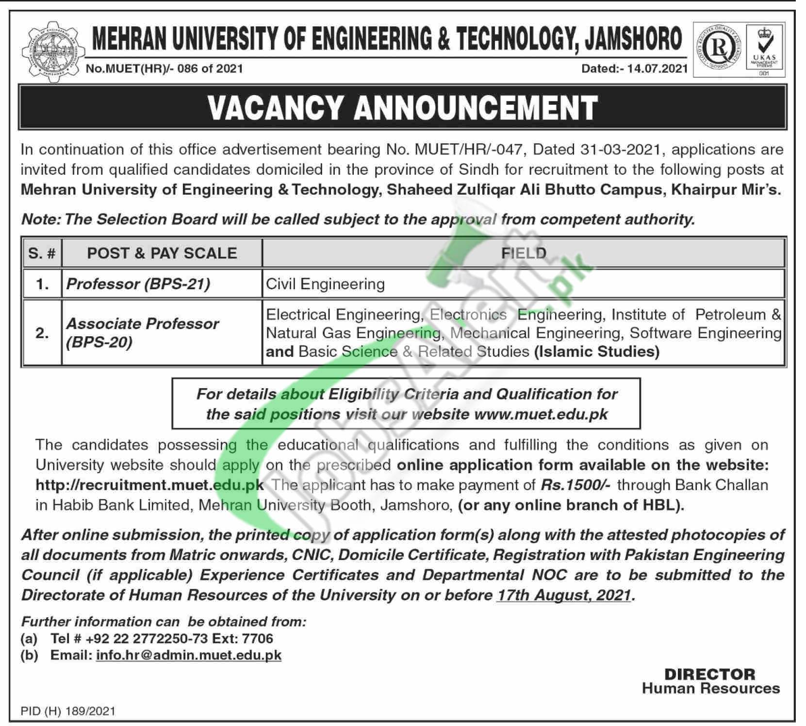  Mehran University of Engineering & Technology Jobs