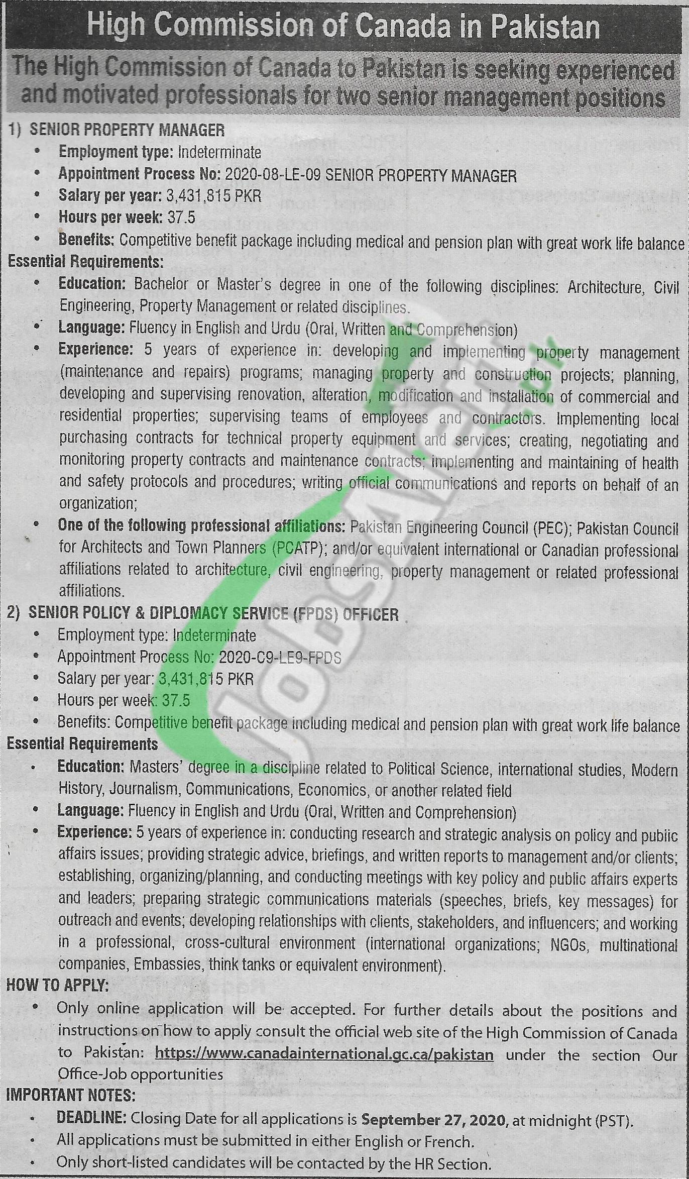 High Commission of Canada Islamabad Jobs