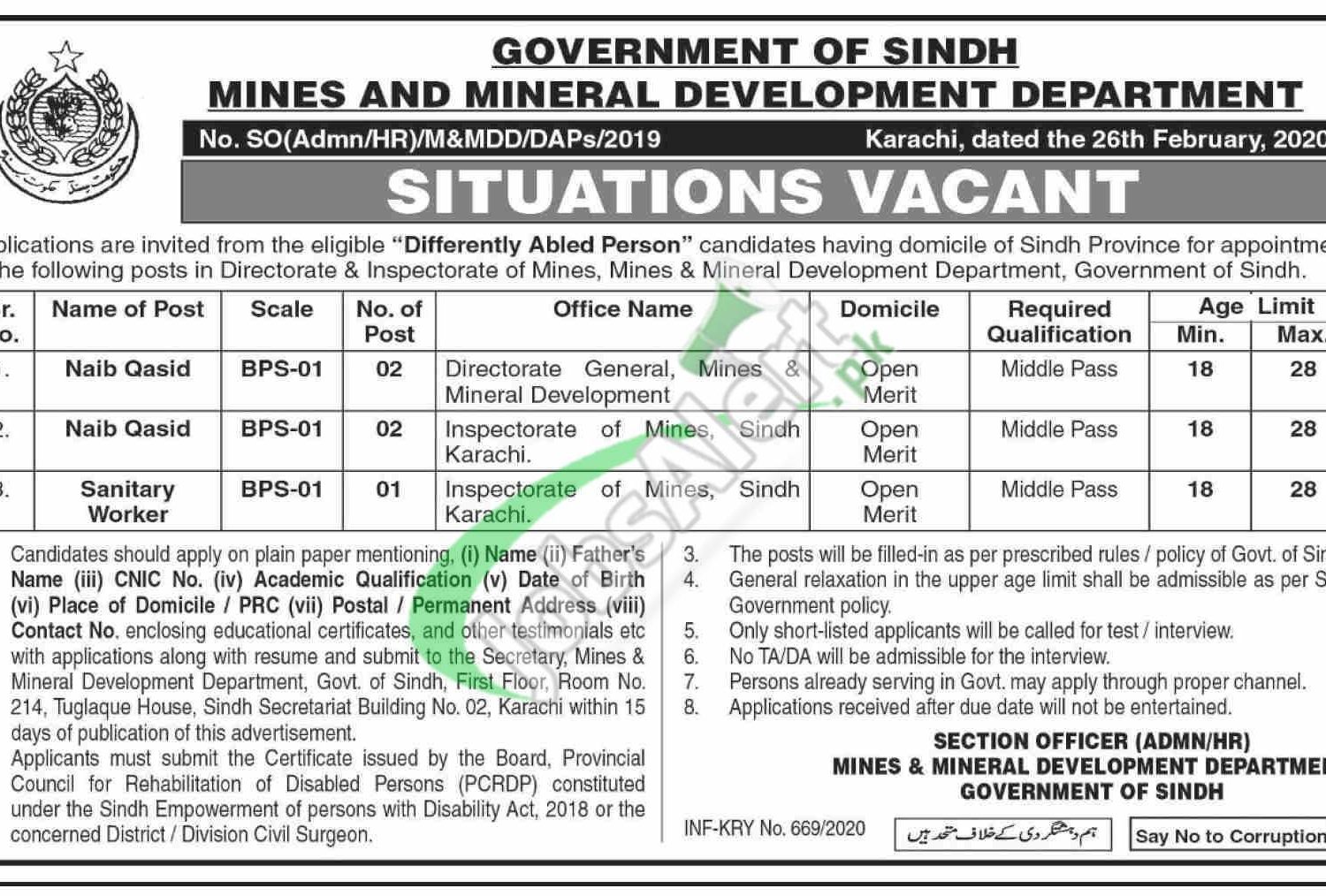 Mines and Mineral Development Department Sindh Jobs