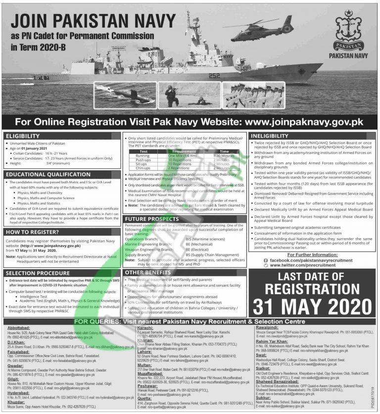 2020 B Jobs in Pakistan Navy 2020 at www.joinpaknavy.gov.pk and registr...