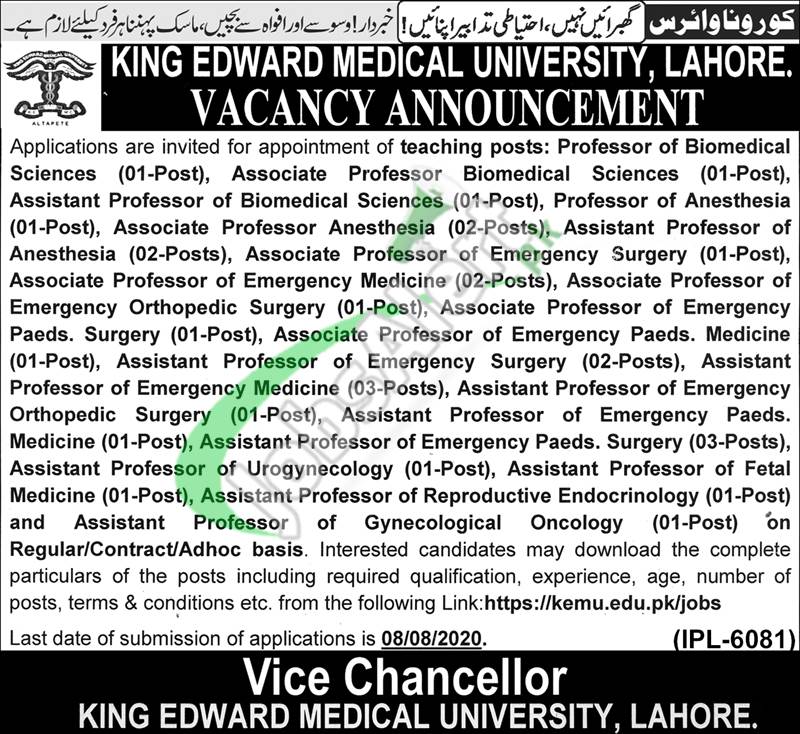 King Edward Medical University KEMU Jobs