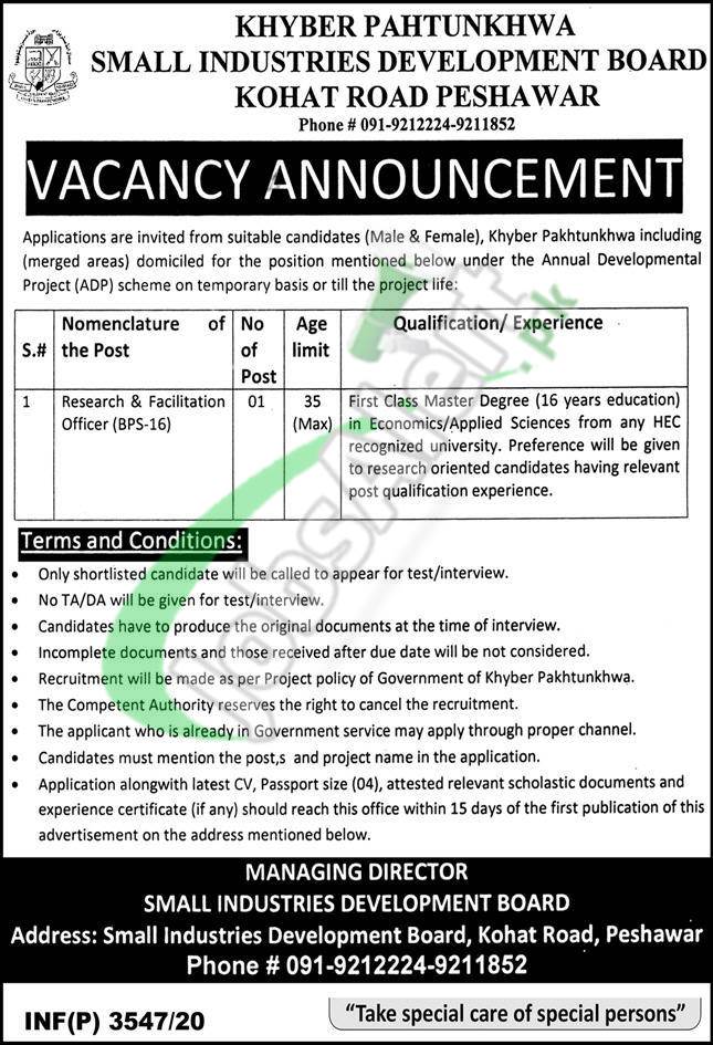 Small Industries Development Board Peshawar Jobs