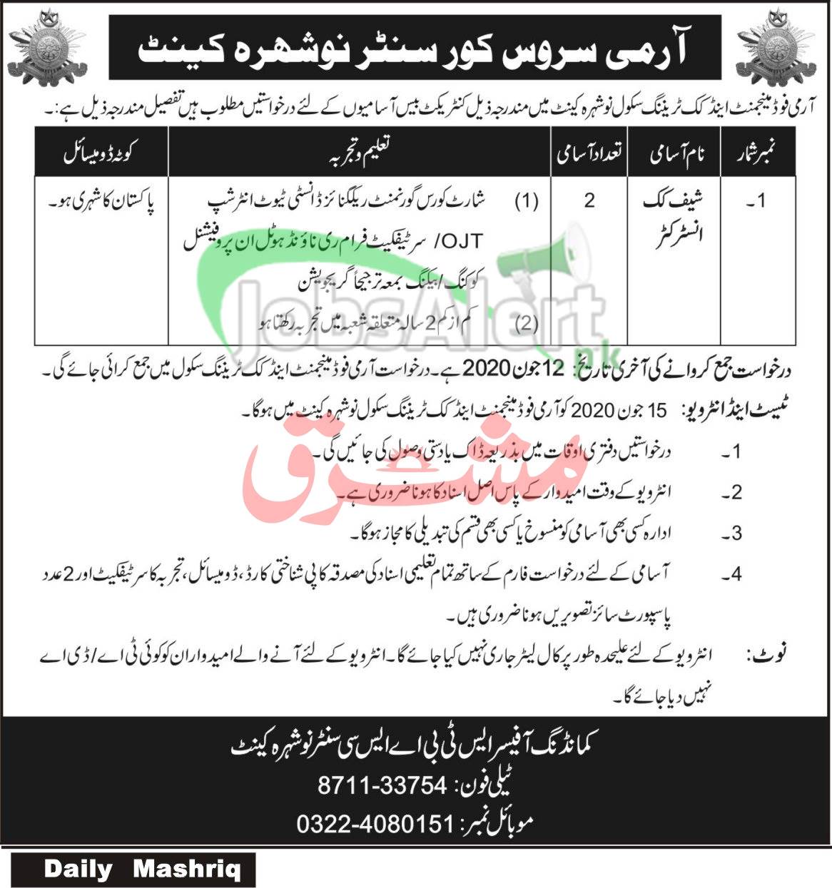 Instructor Jobs In Army Service Corps Center Nowshera 2020