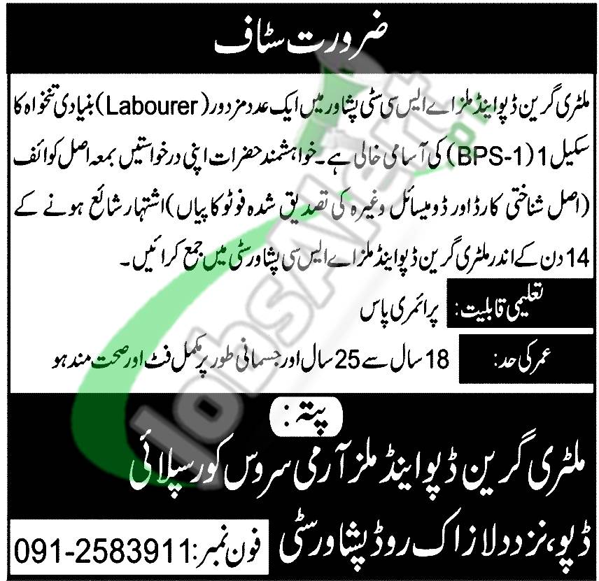 Military Green Depot & Mills ASC City Peshawar Jobs
