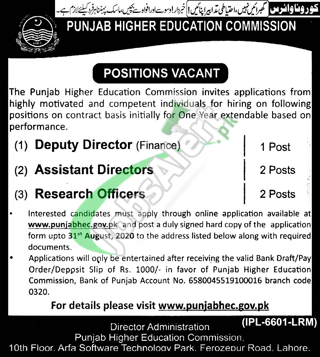 Punjab Higher Education Commission Jobs