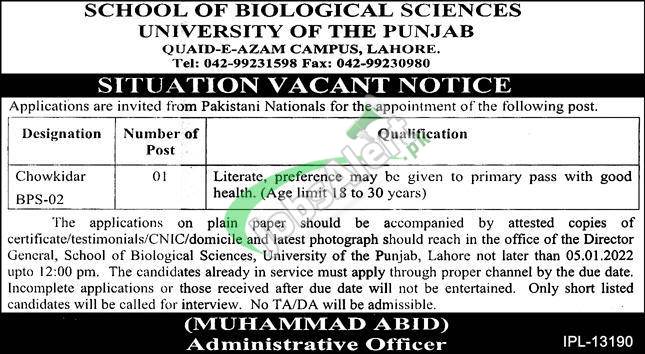 University of Punjab Jobs 2022 Online Application Form www.pu.edu.pk