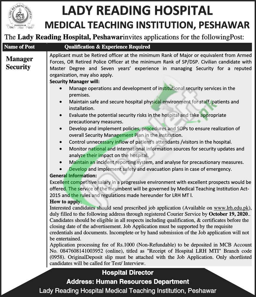 Lady Reading Hospital Peshawar Jobs