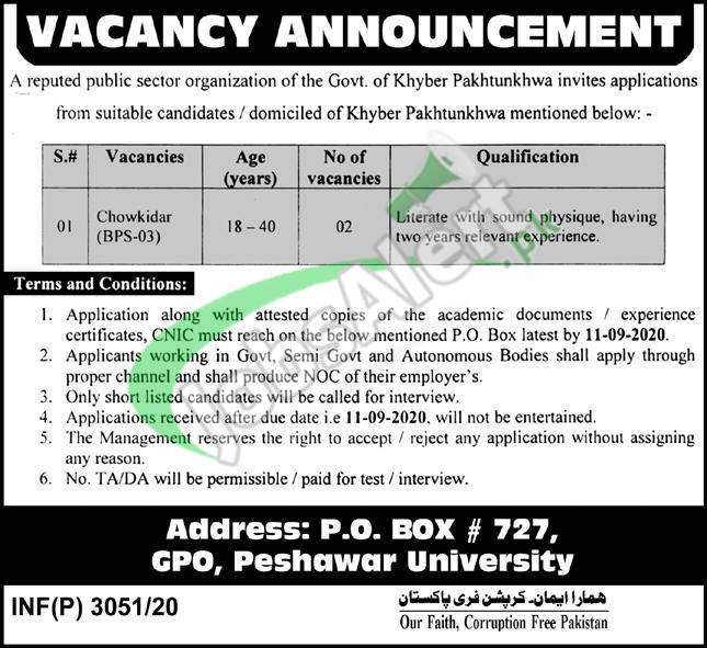 PO Box 727 Peshawar Jobs