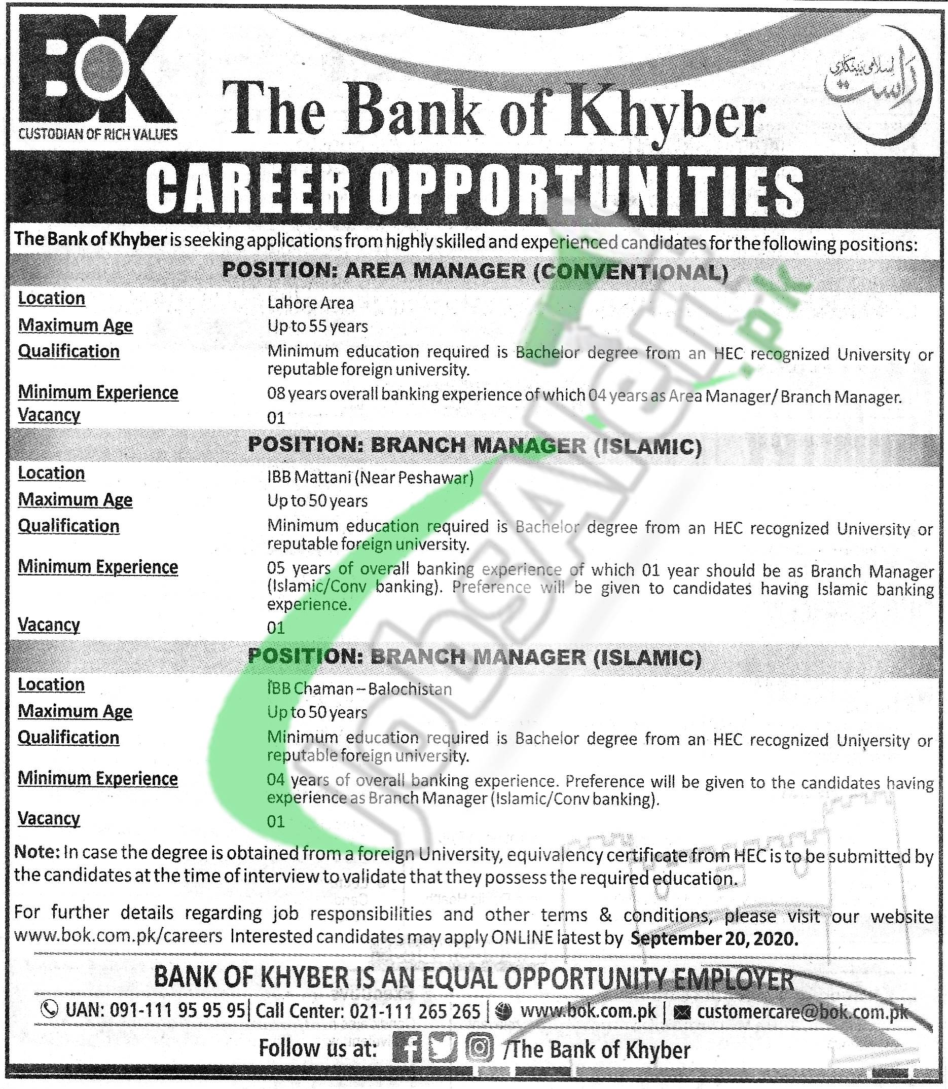 Bank of Khyber Latest Jobs