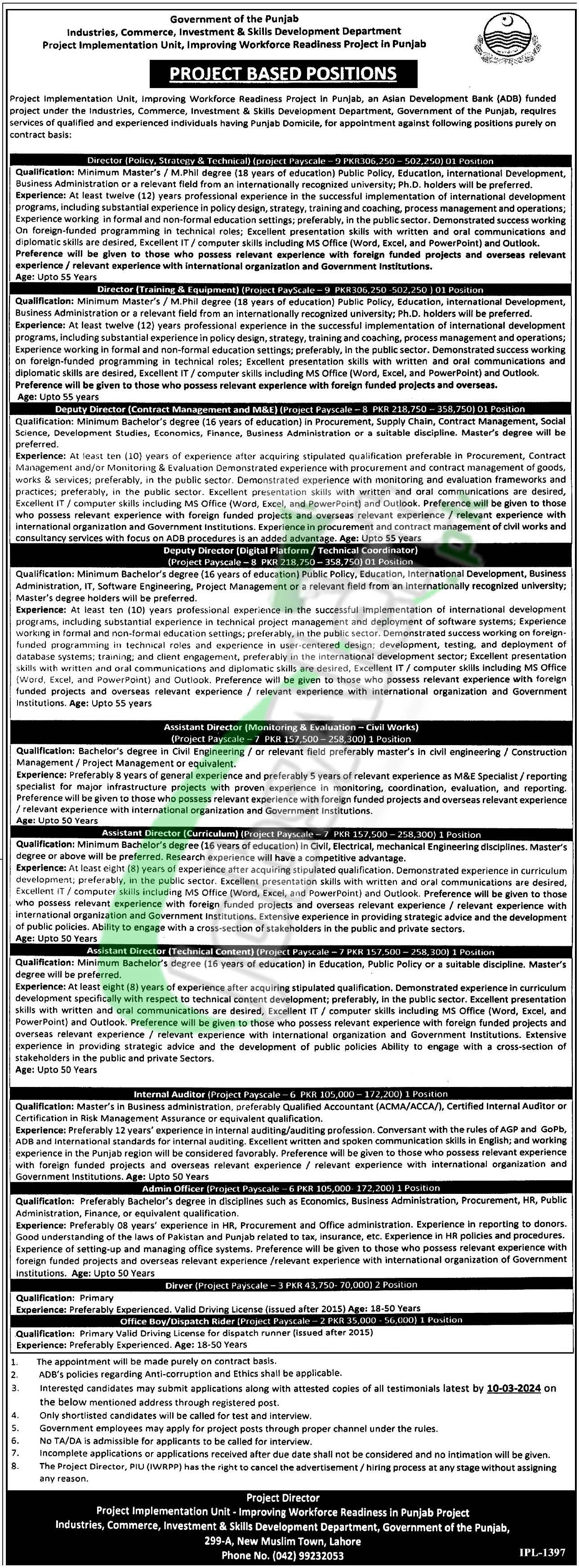 Industries Commerce Investment & Skills Development Department Punjab Jobs