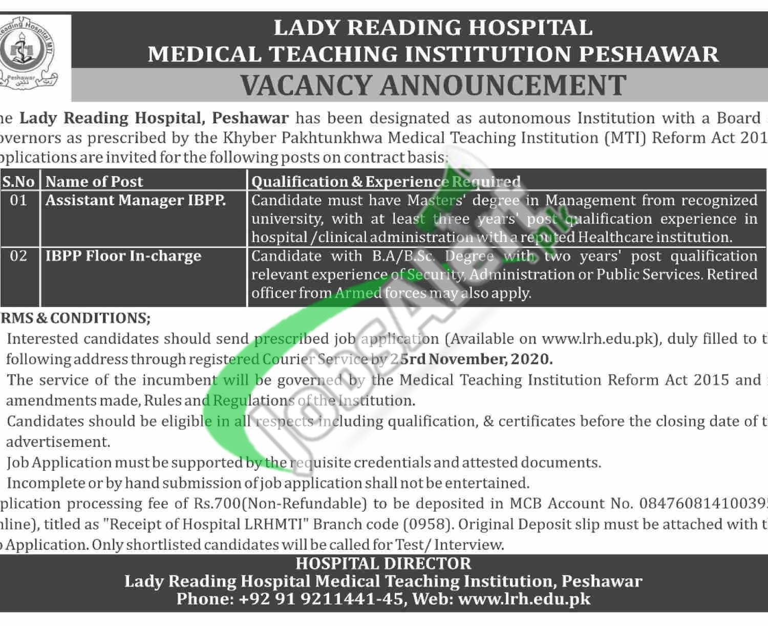 LRH Peshawar Jobs 2020 Lady Reading Hospital Online Form