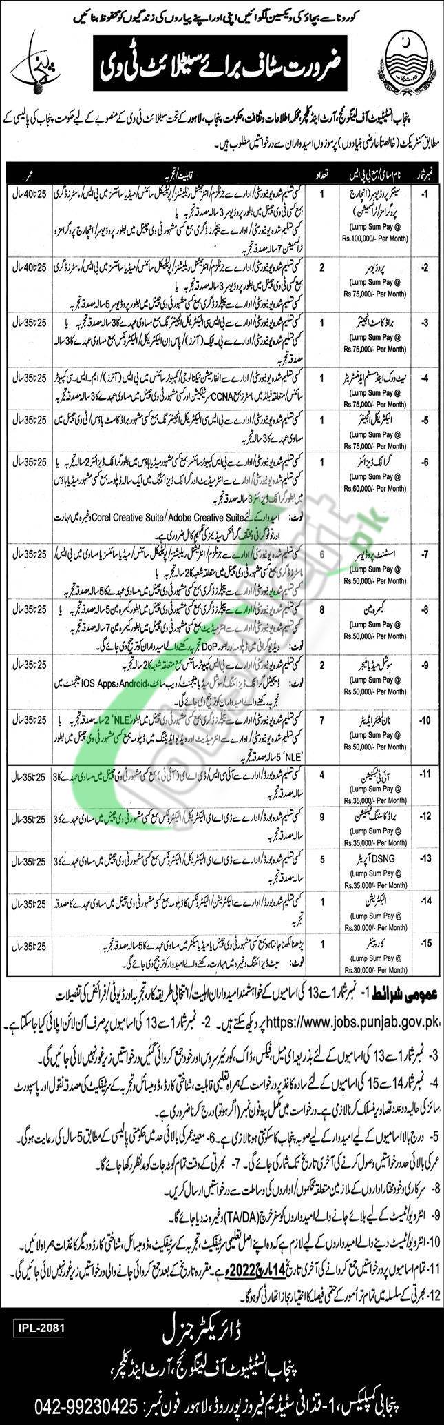 Apply in Punjab Institute of Language Art and Culture Jobs