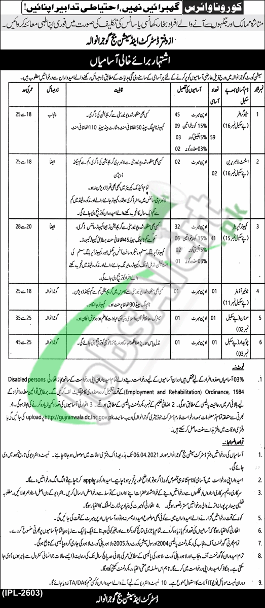 District & Session Court Gujranwala Jobs