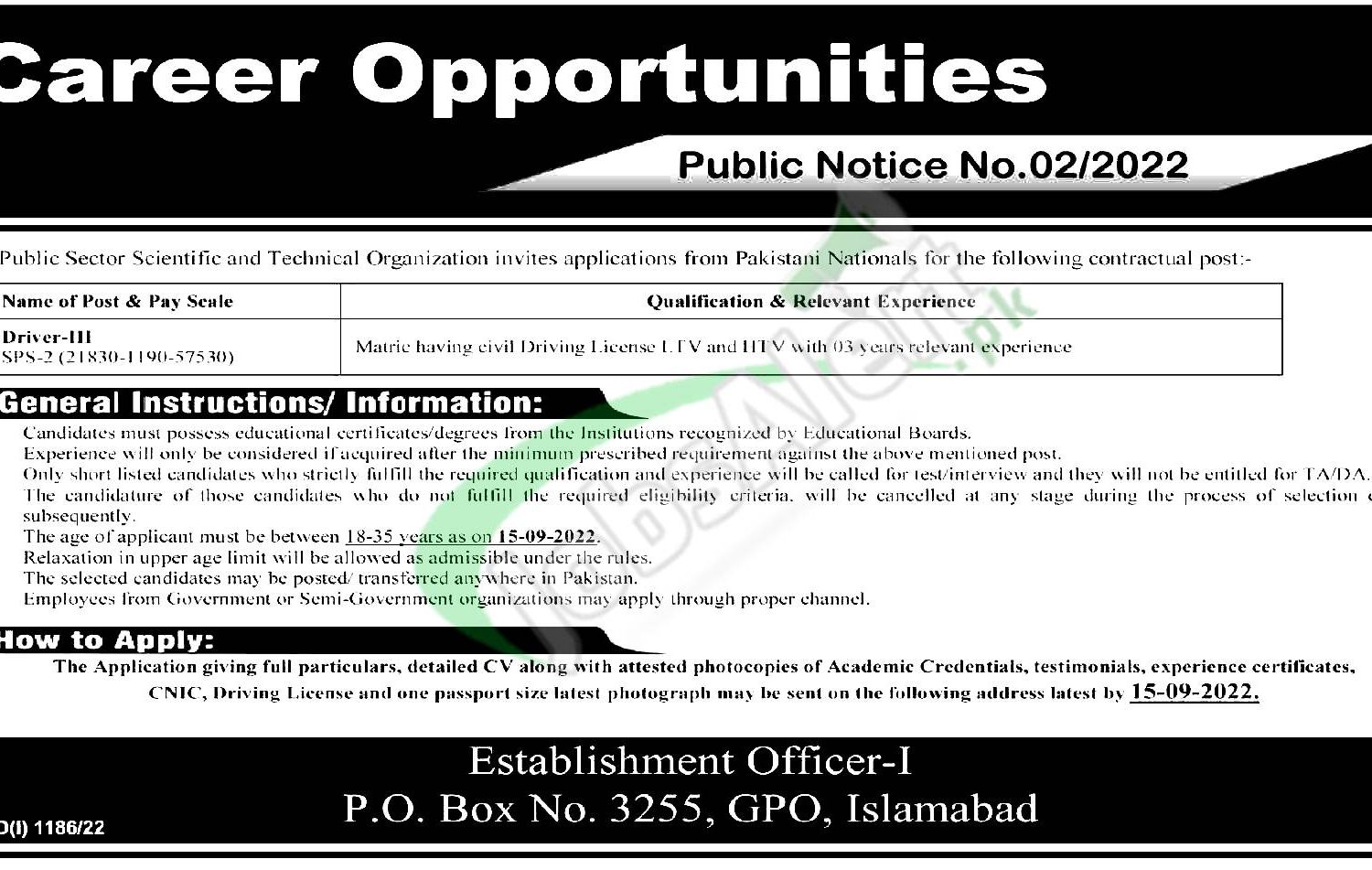 PO Box 3255 Islamabad Jobs