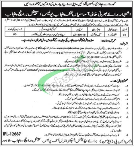 Special Branch Punjab Police Jobs