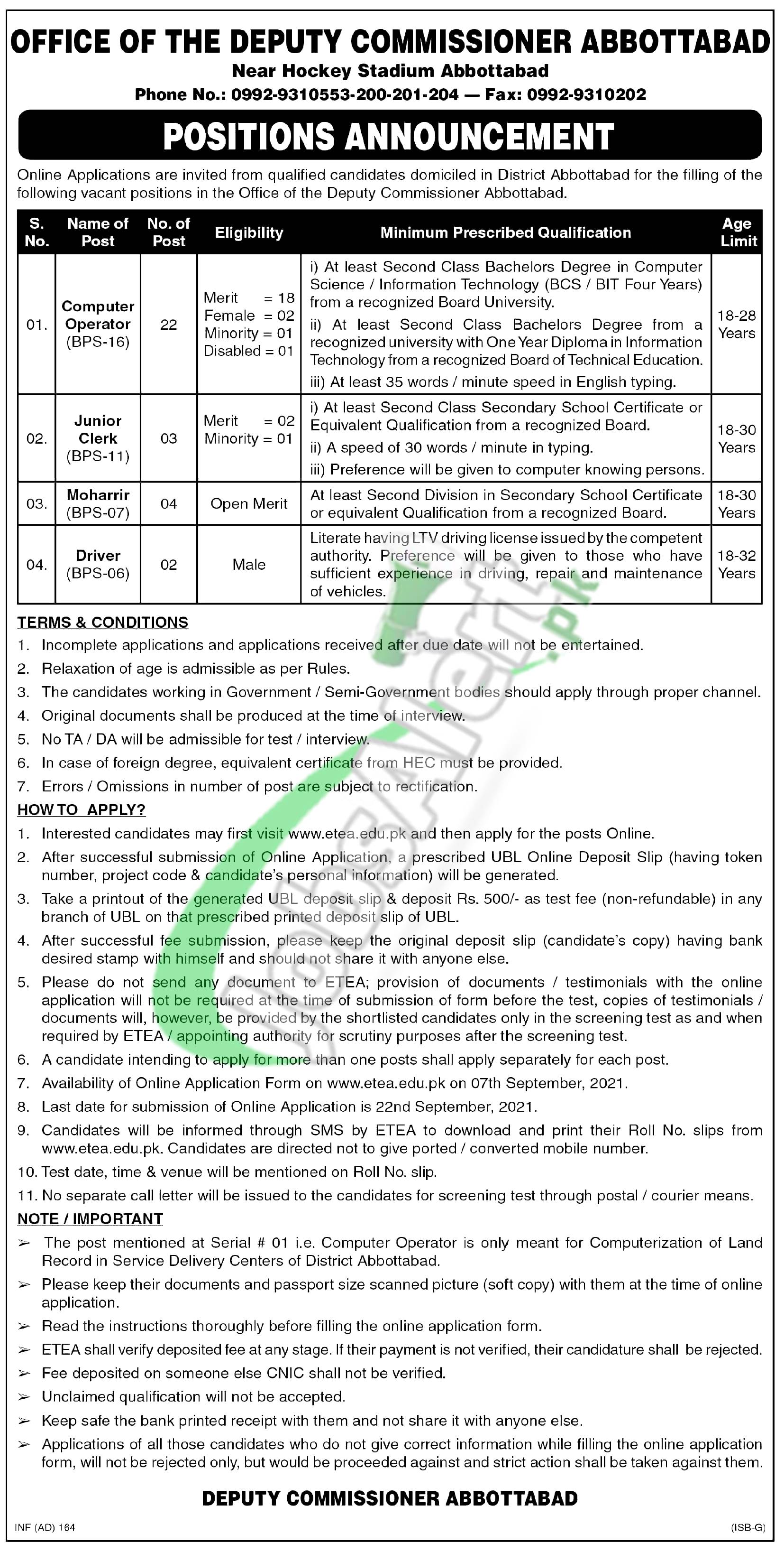 Deputy Commissioner Office Jobs in Abbottabad