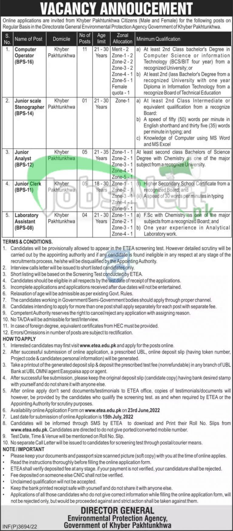 Environmental Protection Agency KPK Jobs 2022 Latest Advertisement