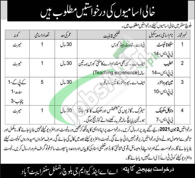 Baloch Center Abbottabad Jobs