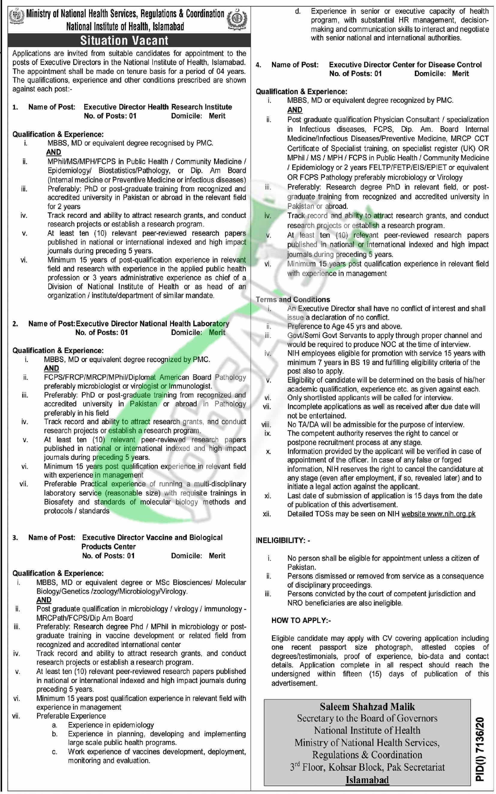 Ministry of National Health Services Regulations & Coordination Jobs 2021 Latest