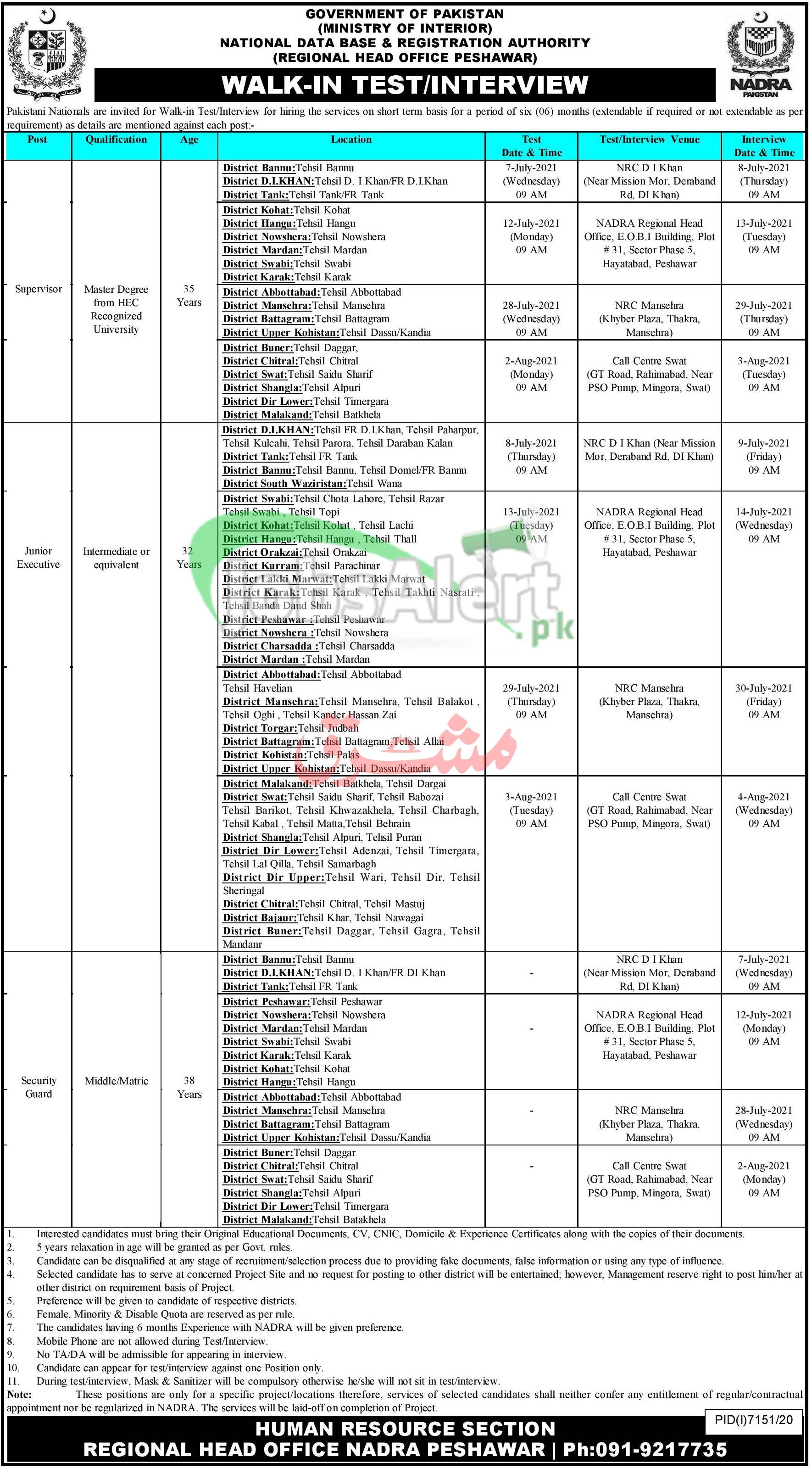 NADRA Peshawar Jobs