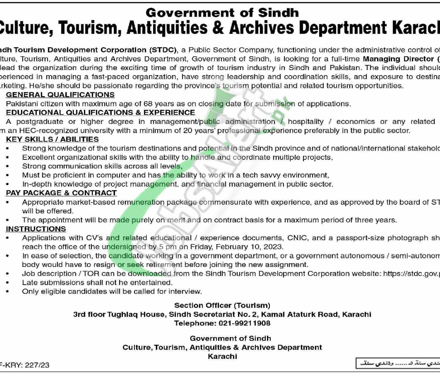 Culture Tourism Antiquities & Archives Department Sindh Jobs