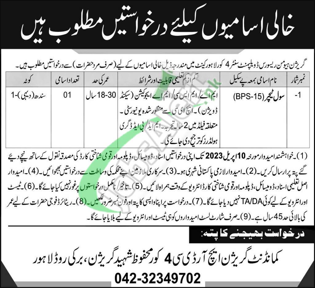 Garrison HRDC Lahore Jobs