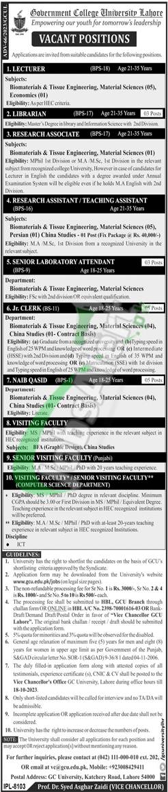 GC University Lahore Jobs