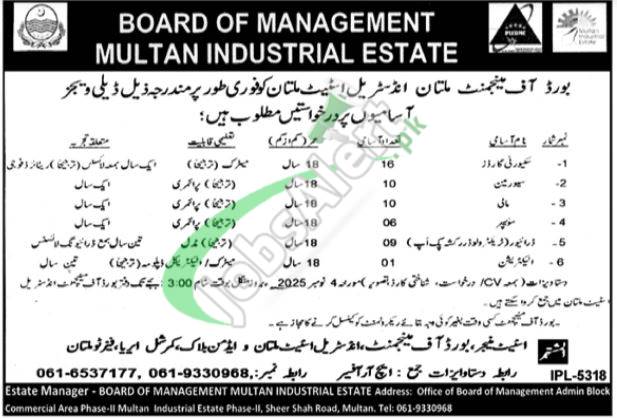 Board of Management Industrial Estate Multan Jobs 2025 for Daily Wages Vacancies Industrial Estate Multan Jobs