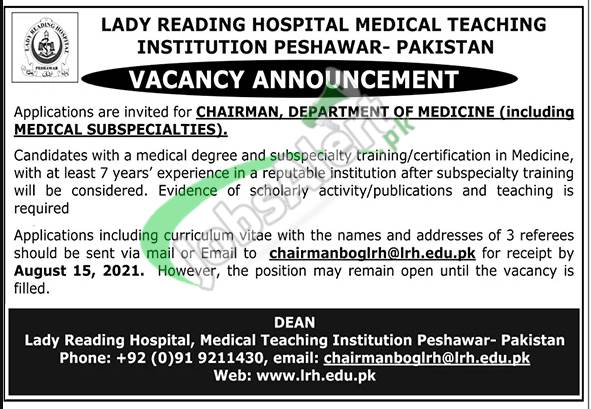 Lady Reading Hospital Peshawar Jobs