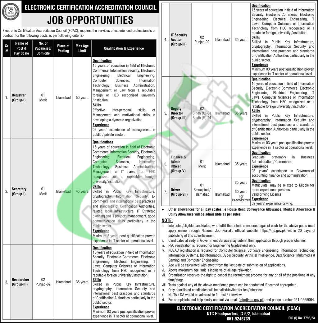 ECAC Pakistan Jobs 2024 Electronic Certification Accreditation Council Jobs