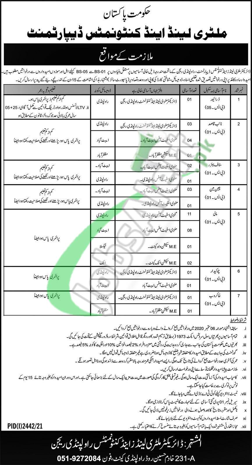 Military Lands and Cantonment Department Jobs