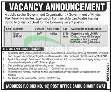 Govt of Khyber Pakhtunkhwa Jobs 2021 PO Box No 18