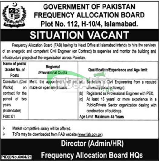 Frequency Allocation Board Islamabad Jobs