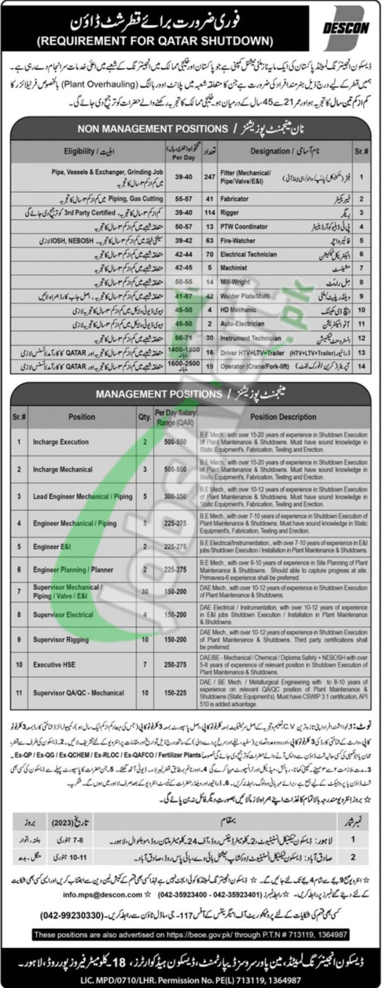 descon-jobs-2023-qatar-shutdown-interview-date-time