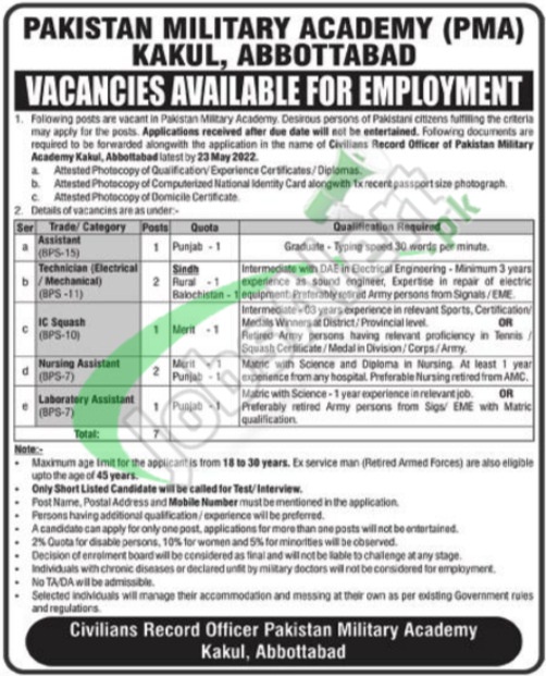 PMA Kakul Jobs 2022 Pakistan Military Academy Abbottabad Latest Advertisement PMA Kakul Jobs