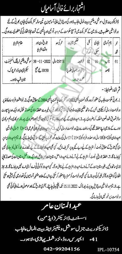 Social Welfare and Bait-Ul-Maal Punjab Jobs