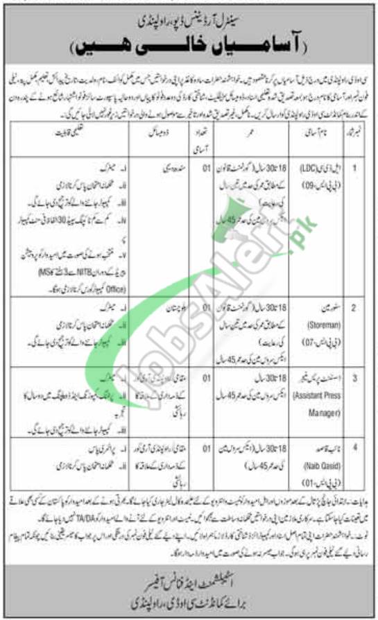 COD Rawalpindi Jobs 2022 Pakistan Army for Lower Division Clerk Latest