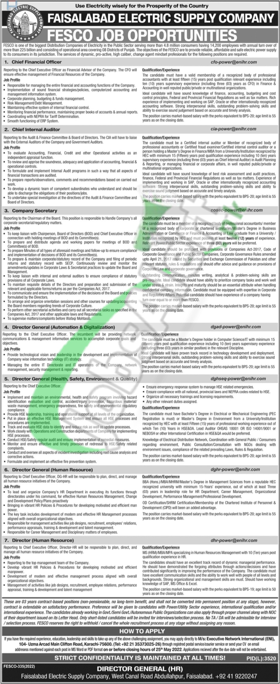 FESCO Jobs 2022 Latest Advertisement | Faisalabad Electric Supply Company FESCO Jobs