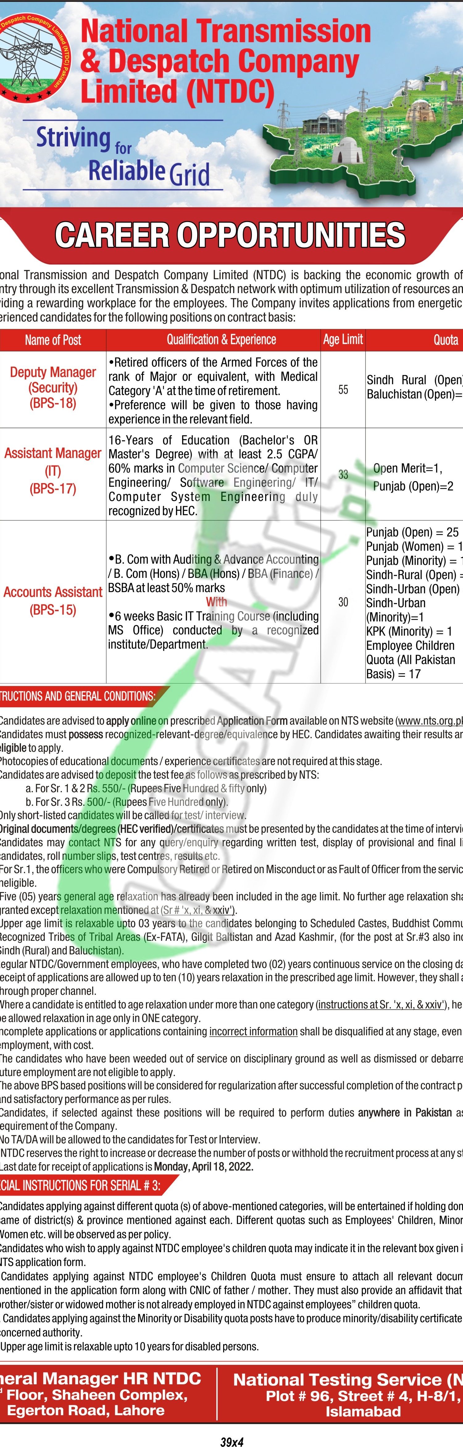 NTDC Jobs 2022 NTS Online Form Download | www.nts.org.pk NTDC Jobs