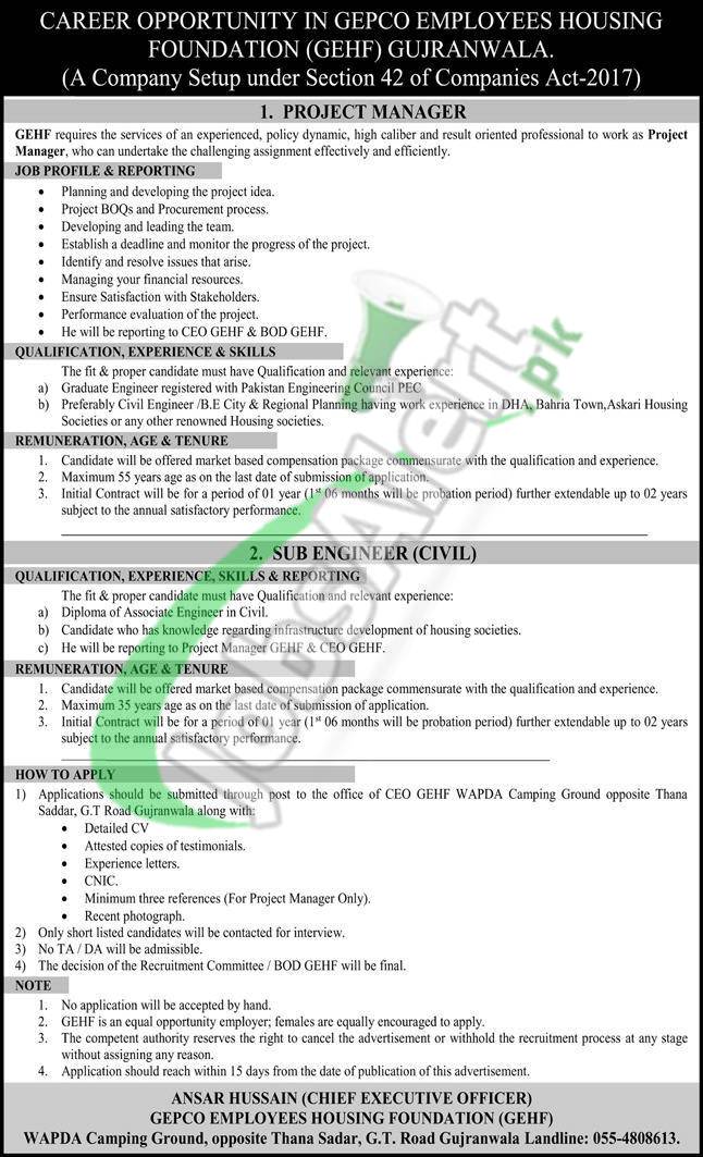 GEPCO Employees Housing Foundation Jobs