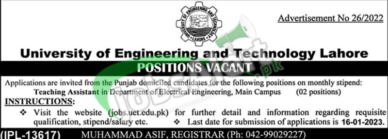 University of Engineering and Technology Lahore Jobs