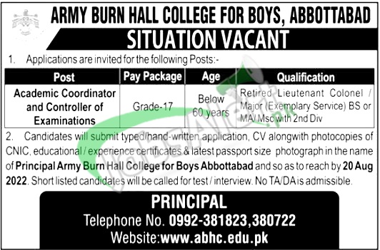Army Burn Hall College Abbottabad Jobs