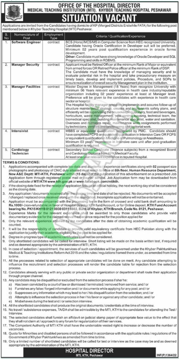 KTH Khyber Teaching Hospital Peshawar Jobs 2022 Online Application Form ...