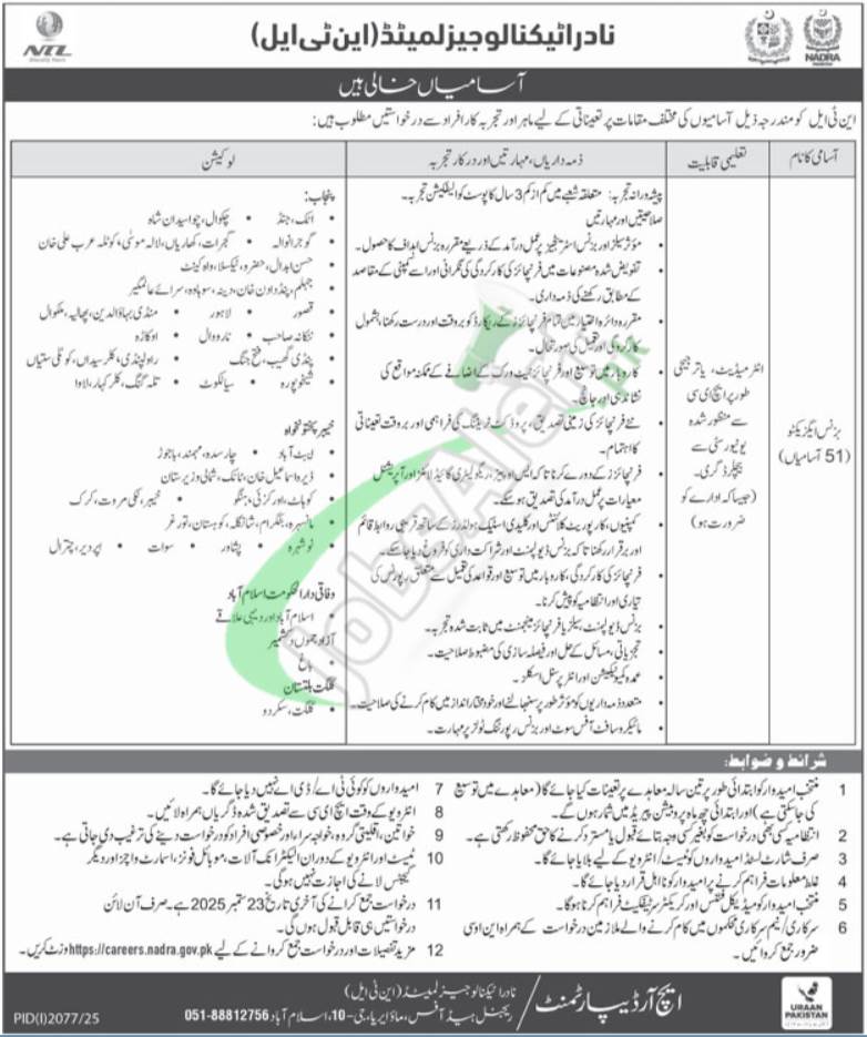 NADRA Technologies Limited Jobs