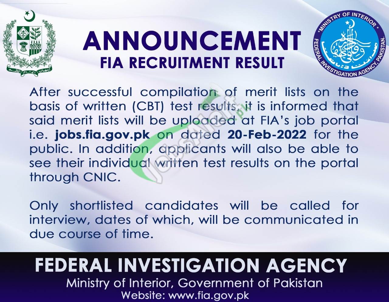 FIA Jobs Result 2023 Online Check VU by CNIC Constable / ASI