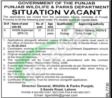 Punjab Wildlife Department Jobs