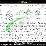 Anti Terrorism Court Lahore Jobs