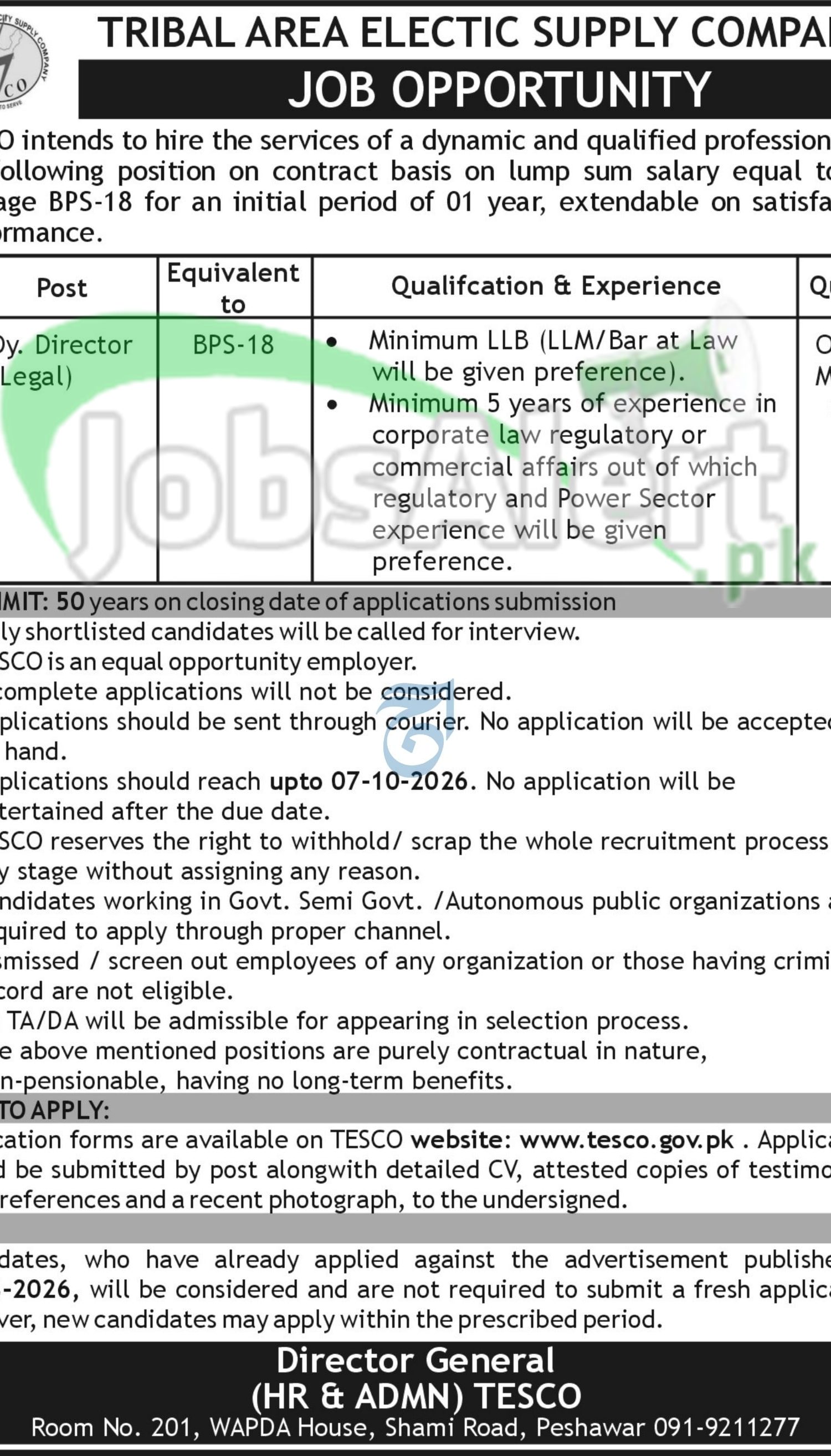 TESCO Jobs 2022 WAPDA Tribal Electric Supply Company Application Form TESCO Jobs