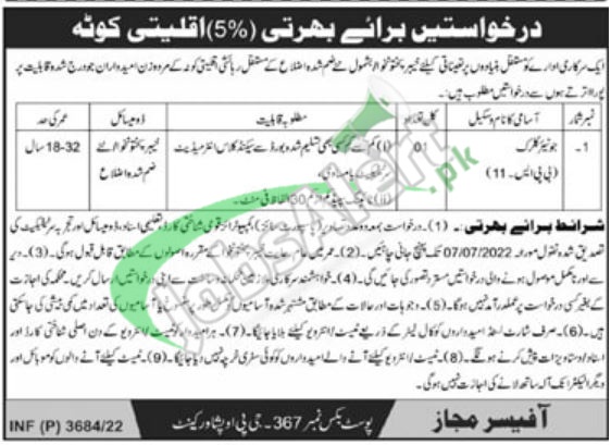 PO Box 367 Peshawar Jobs 2022 Latest | www.khyberpakhtunkhwa.gov.pk